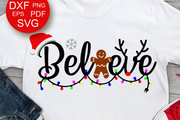 Believe Saying Christmas Lights Cookies & Illustrations