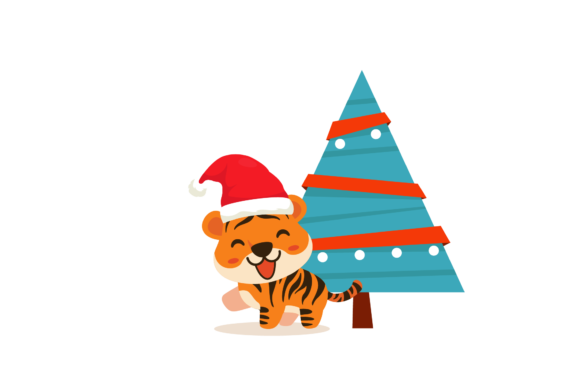 Blue Christmas Tree Cute Tigers Design: Illustrations Review