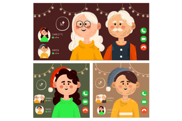 Christmas Family Video Call Illustration for Modern Illustrations