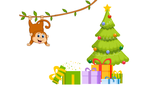 Christmas Illustration Monkey Animal for Blog Graphics