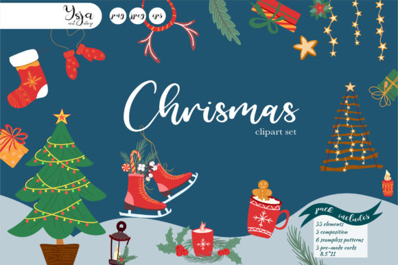 Christmas Joy Clipart Set: Festive Illustrations
