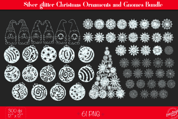 Christmas Ornaments Silver Glitter: Premium Illustrations
