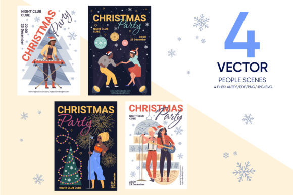 Christmas Party Scenes Posters: Festive Illustrations
