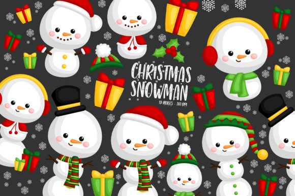 Christmas Snowman Clipart Set: Festive Illustrations