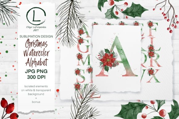 Christmas Watercolor Alphabet: Festive Illustrations