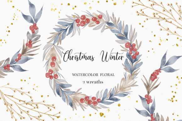 Christmas Winter Floral Wreath Clipart: Premium Illustrations