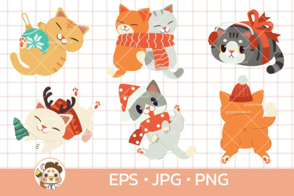 Cute Cat Christmas Set: Festive Illustrations
