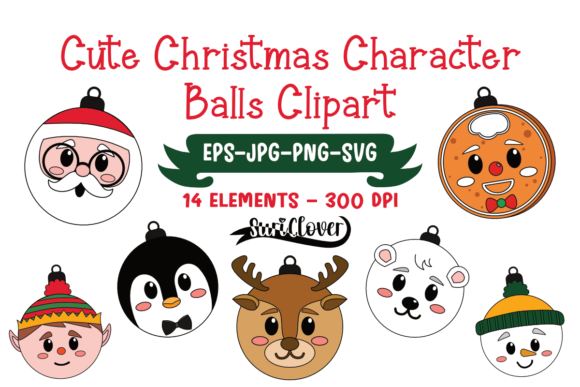 Cute Christmas Character Balls Clipart: Festive Illustrations