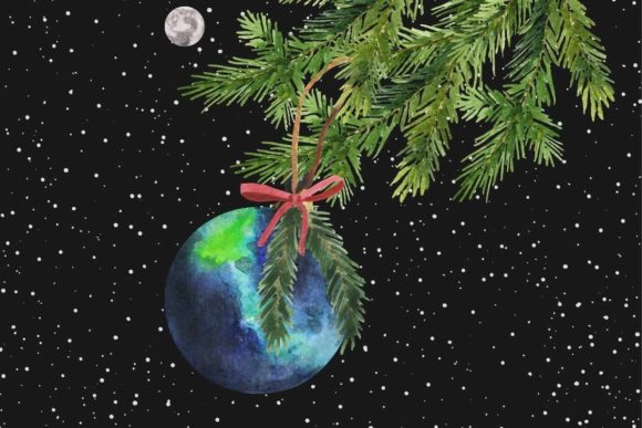 Earth Christmas Bulb: Festive Illustrations for Brands