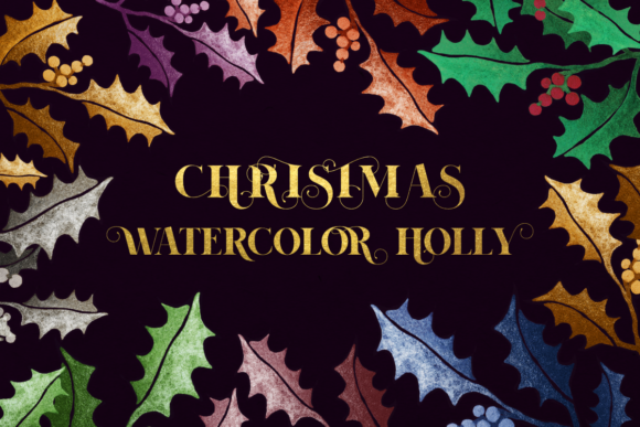 Glitter Watercolor Christmas Frame Holly: Illustrations Review