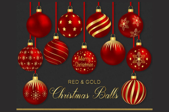Red and Gold Christmas Balls Clipart: Premium Illustrations