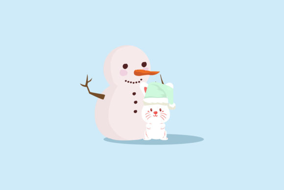 Snowman and Rabbits Merry Christmas: Festive Illustrations