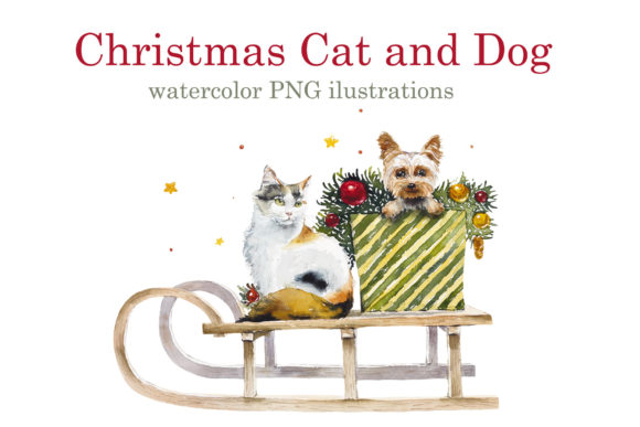 Watercolor Christmas Cat and Dog: Festive Illustrations